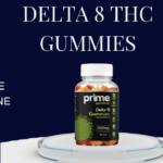 A bottle of Prime Sunshine Delta 8 Gummies. The gummies are colorful and come in assorted flavors. The bottle contains 30 gummies, with each gummy containing 40mg of Delta 8. The product is organic, gluten-free, vegan, kosher, and halal. It is also third-party tested.