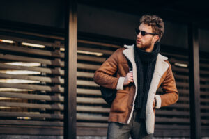 brown bomber jacket