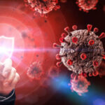 Viruses and Shield. Defending against Virus Attack Concept.