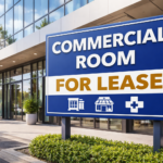 Commercial room for lease with glass-front office space