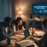 A group of university-level students collaborating on a complex project while receiving professional homework help for students.