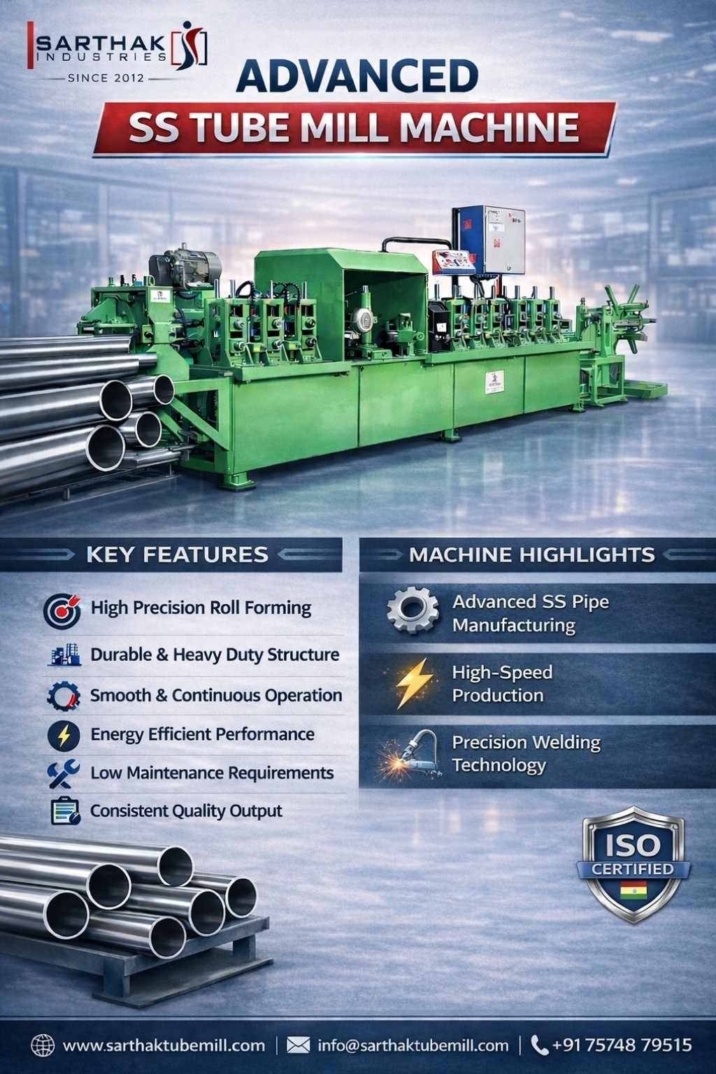 Stainless Steel Pipe Making Machine Supplier in India – Sarthak Tube Mill