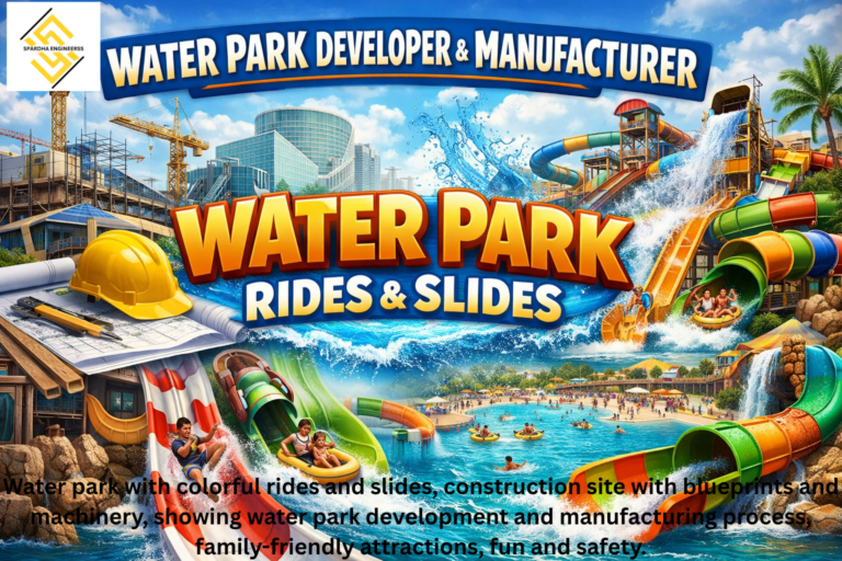 Water park developer and manufacturer showcasing modern water slides, wave pools, and construction planning for safe and exciting water park rides