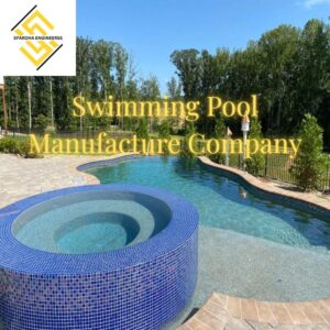 Swimming pool manufacturing project with modern design, blue mosaic tiles, and advanced filtration system by professional pool manufacturer