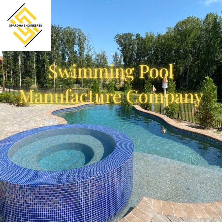 Swimming pool manufacturing project with modern design, blue mosaic tiles, and advanced filtration system by professional pool manufacturer