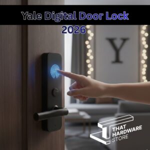 A person using the fingerprint biometric scanner on a sleek black Yale Digital Door Lock 2026 installed on a modern wooden door.