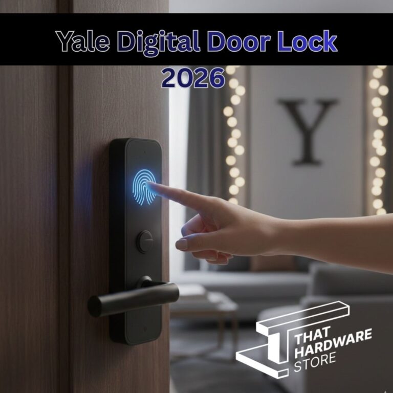 A person using the fingerprint biometric scanner on a sleek black Yale Digital Door Lock 2026 installed on a modern wooden door.