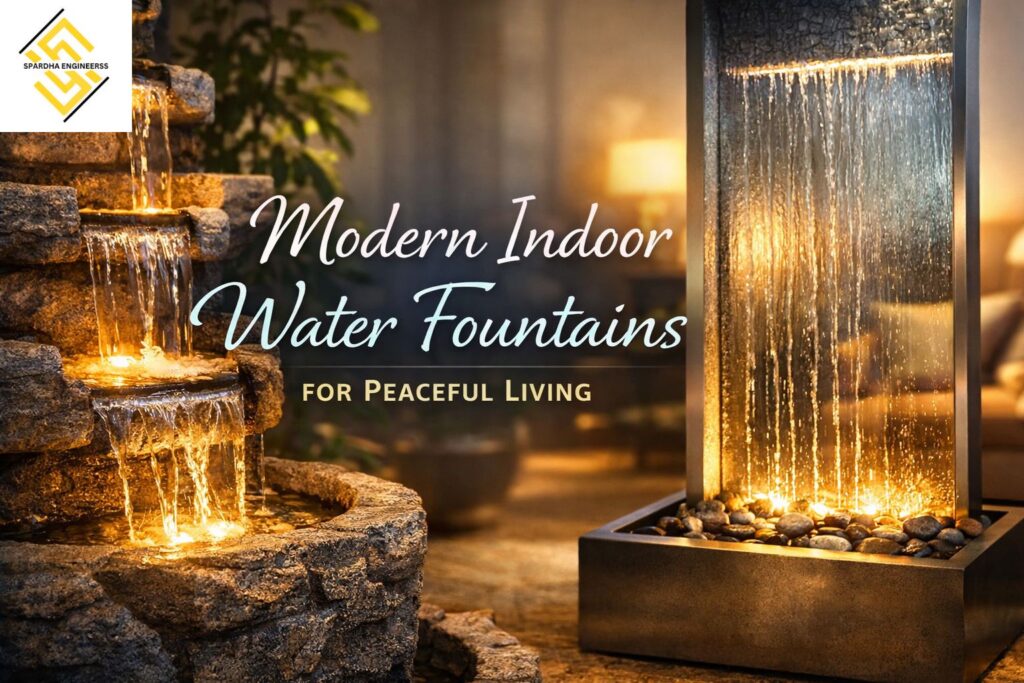 Indoor wall water fountain enhancing modern interior décor