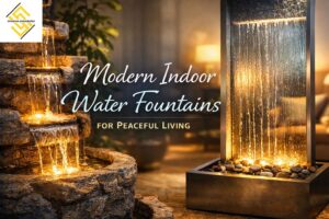 Indoor wall water fountain enhancing modern interior décor