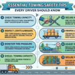 Professional tow operator demonstrating safe towing techniques with a vehicle and trailer