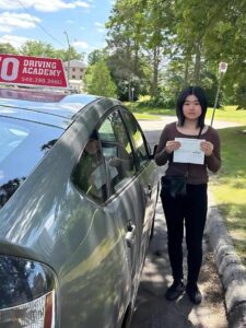 Student learning safe driving skills at the best driving school in Kitchener with professional instructor