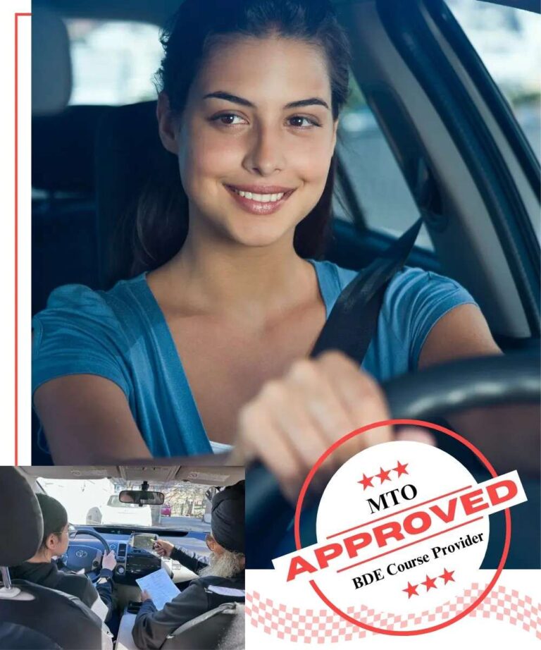 Student learning driving lessons Waterloo with certified instructor at MTO approved driving school preparing for G2 license test