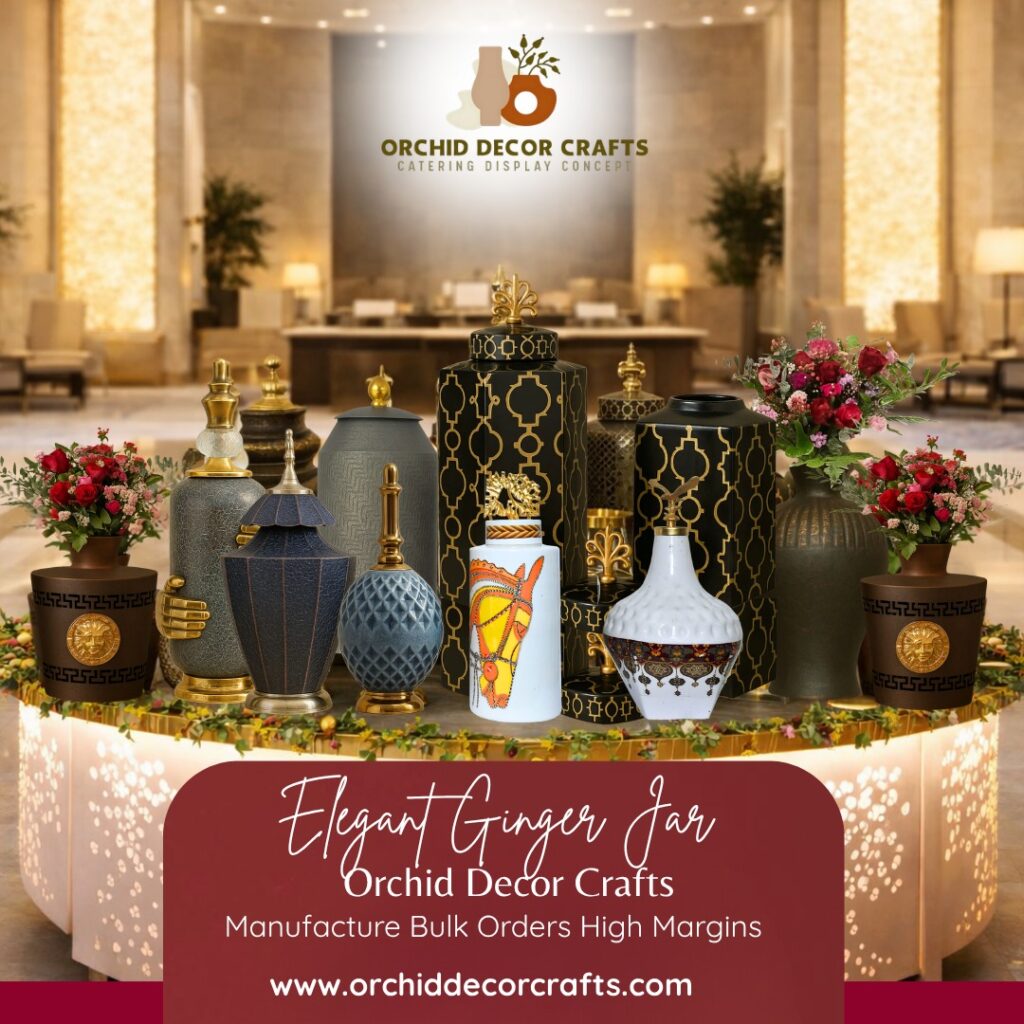 Elegant ginger jar in Hyderabad with premium metallic finish for luxury home and event decor