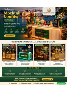 Stylish mocktail counter in Udaipur with decorative setup for weddings and events