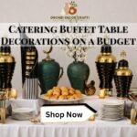 catering buffet table decorations with elegant flowers and modern food display setup