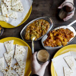 Aerial view of couple enjoying Rajasthani cuisine