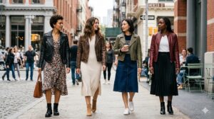 Women’s Leather Jackets Styled with Dresses and Skirts