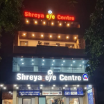 Eye Testing Centre in Ghaziabad – Shreya Eye Centre building exterior with illuminated signage at night
