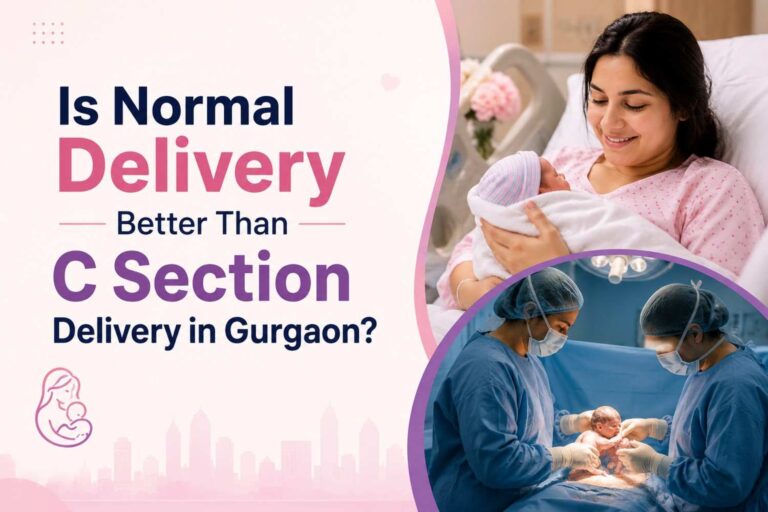 Mother consulting doctor about normal and C Section Delivery in Gurgaon during pregnancy checkup