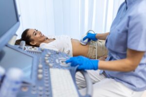 Patient undergoing ultrasound scan at a leading ultrasound hospital in Gurgaon