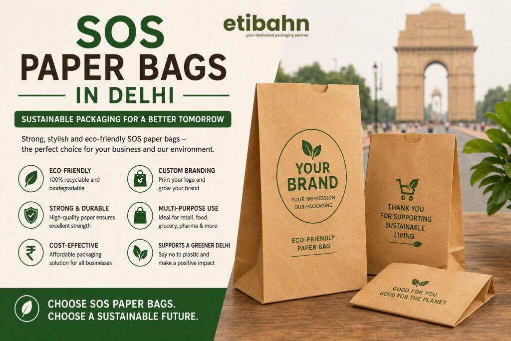 Custom SOS paper bags in Delhi for eco-friendly retail and food packaging solutions