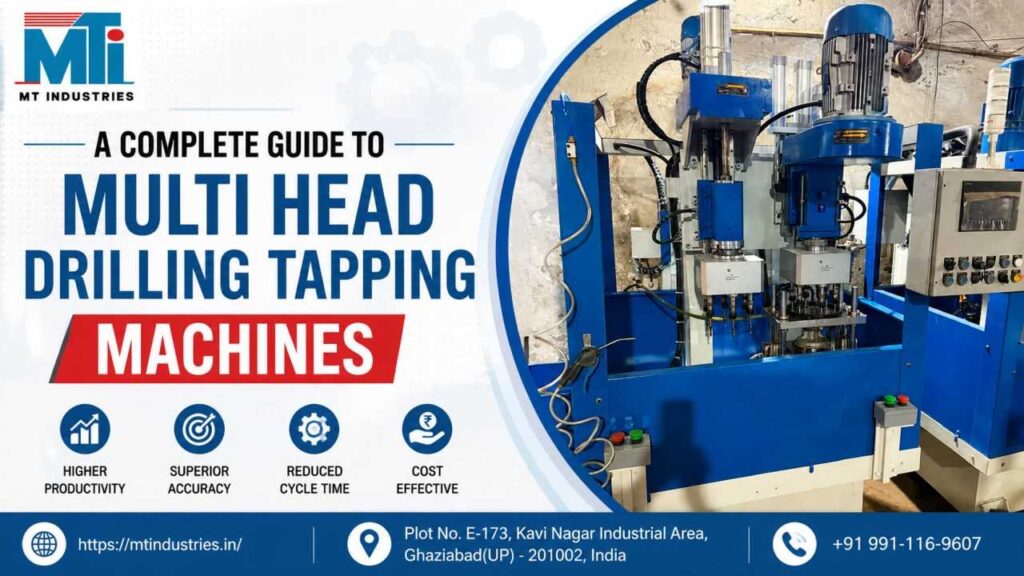 Multi Head Drilling Tapping Machine performing simultaneous drilling and tapping operations on industrial metal components
