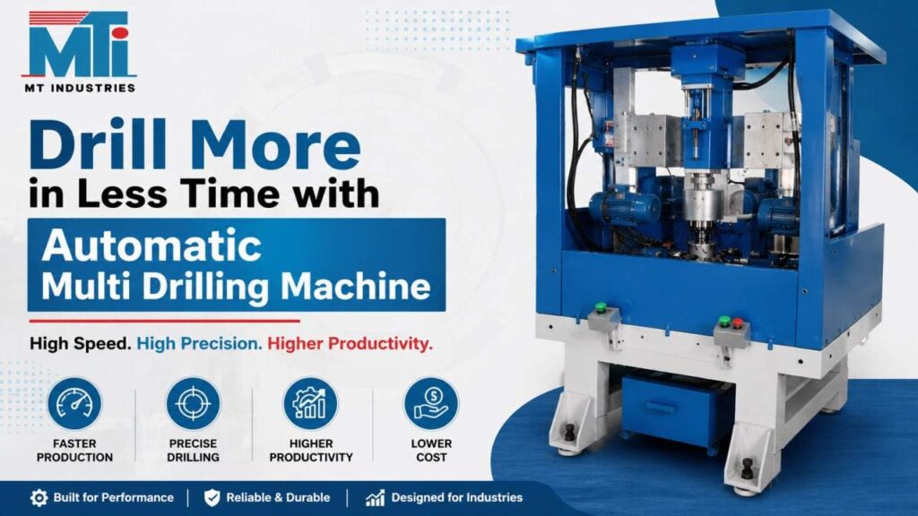 Automatic Multi Drilling Machine drilling multiple holes with precision in an industrial manufacturing setup