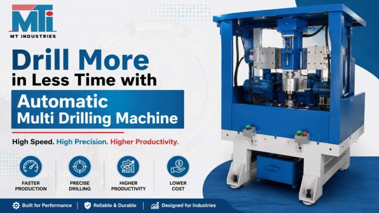 Automatic Multi Drilling Machine drilling multiple holes with precision in an industrial manufacturing setup
