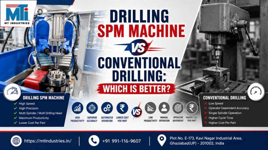 Drilling SPM Machine vs conventional drilling machine comparison with Multi Spindle Drilling Machine by MT Industries