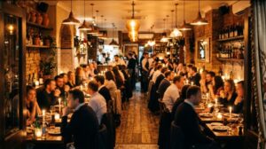EO for restaurant UK local SEO and WordPress case study featured image showing busy London dining room
