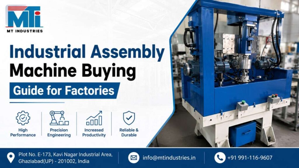 Industrial assembly machine used in a modern factory production line for efficient automated manufacturing and precision assembly.