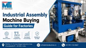 Industrial assembly machine used in a modern factory production line for efficient automated manufacturing and precision assembly.