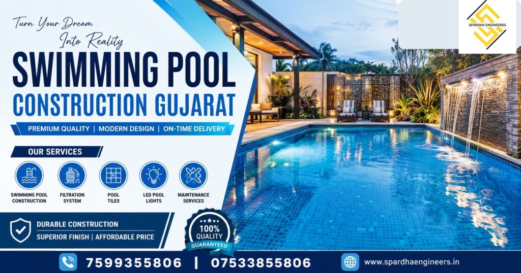 Professional Swimming Pool Construction Gujarat by Spardha Engineers for residential, commercial, hotel, resort, and villa projects.