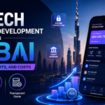 Modern fintech software - Fintech Software Development in Dubai development concept in Dubai featuring a digital banking app, Dubai skyline, financial analytics, secure transactions, and business growth visuals.
