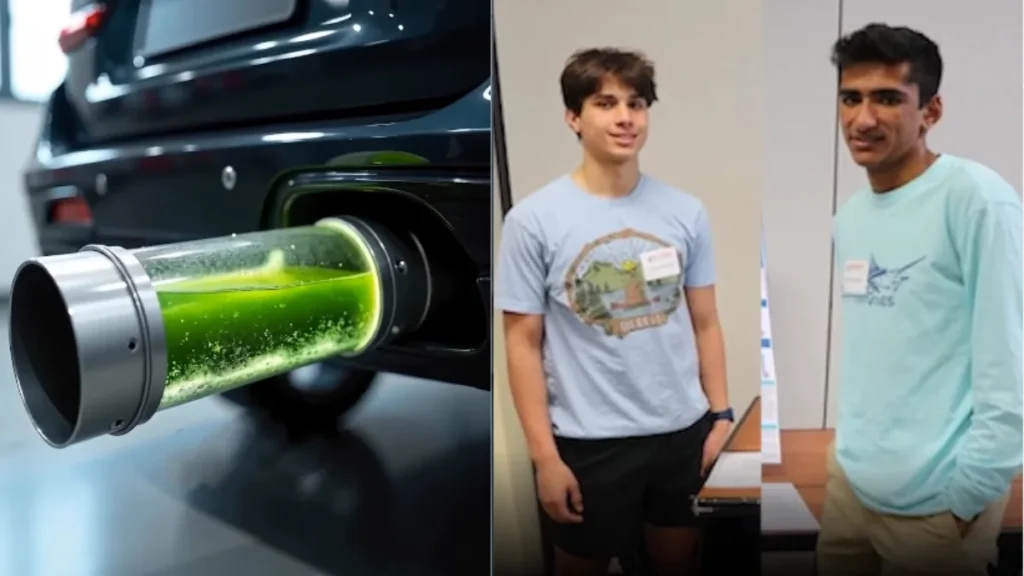 split screen one side Go Green Filter and second image two student who did invovation