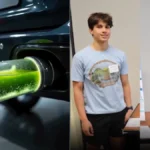 split screen one side Go Green Filter and second image two student who did invovation