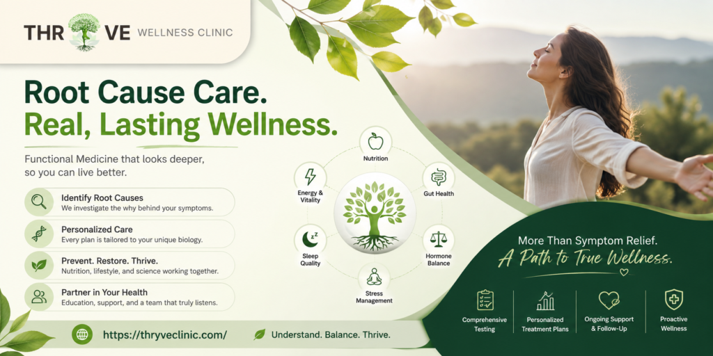 Doctor explaining functional medicine and personalized healthcare approach to a patient at THRYVE Wellness Clinic