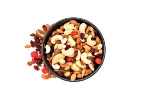 Bowl of premium flavoured nuts with healthy seasonings and mixed nuts