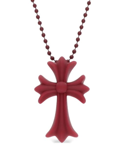 Chrome Heart necklace with iconic cross design in a bold luxury jewelry style.