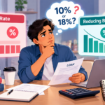 Flat rate vs reducing balance loan comparison showing interest calculation, EMI, total borrowing cost, and effective interest rate.