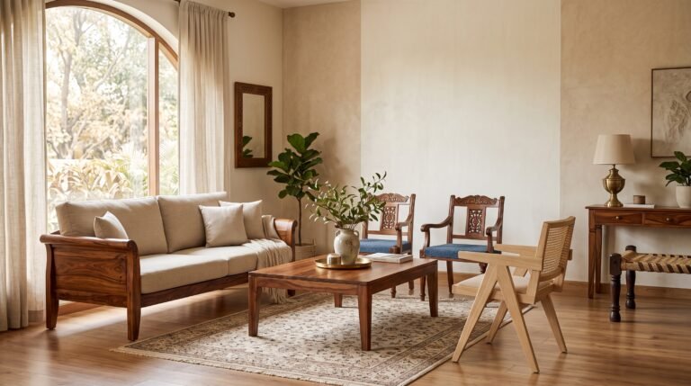 Wooden furniture in Pakistan with handcrafted chairs, stools and tables