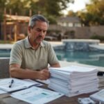 lucid-origin_A_homeowner_looking_concerned_while_reviewing_a_stack_of_paperwork_and_quotes_at-0