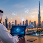 AI Analytics Over Dubai at Sunset