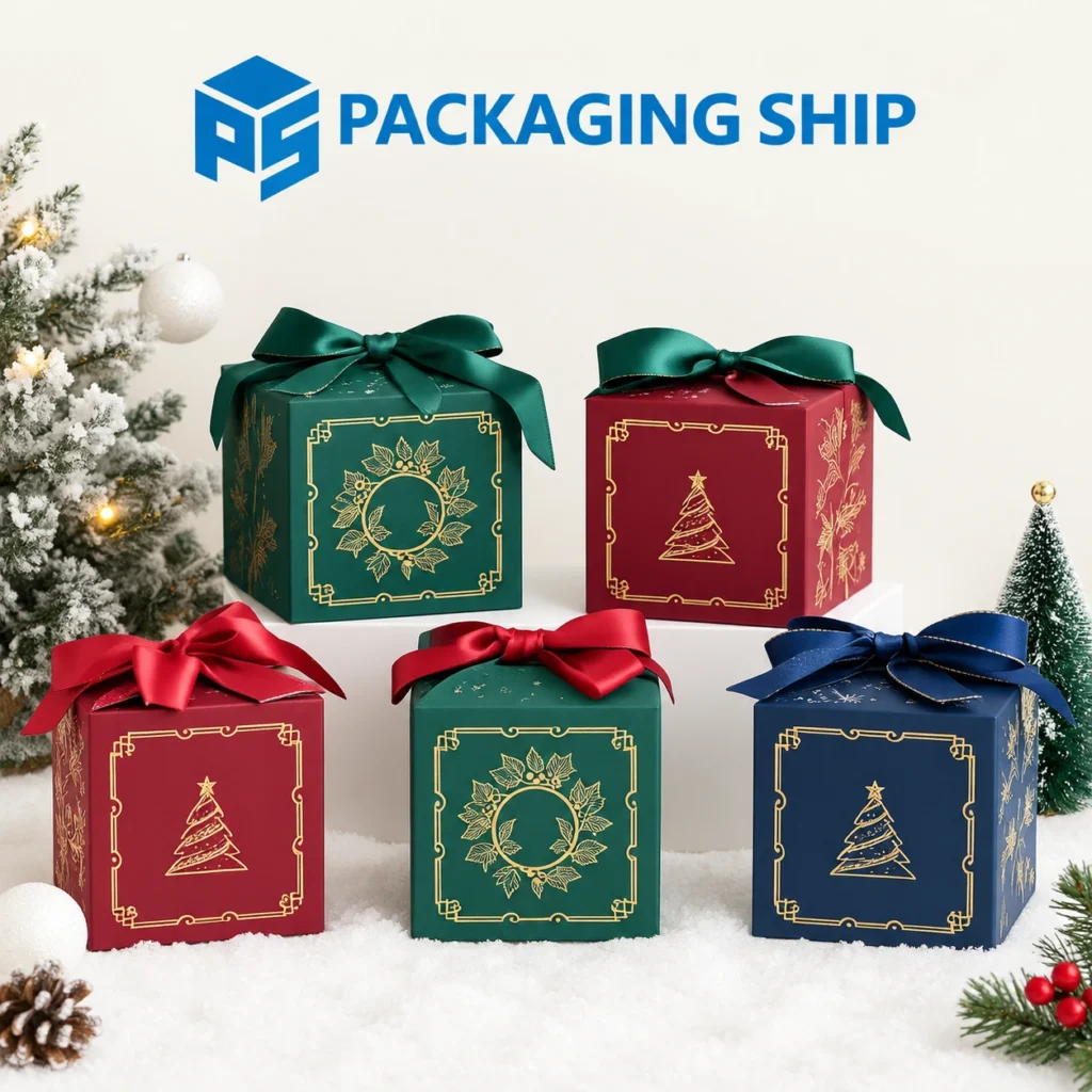 Christmas Eve Boxes with festive holiday designs for gifts, treats, and Christmas celebrati