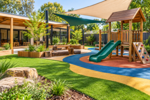 Colorful Preschool Playground Courtyard