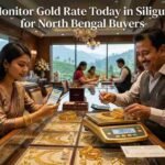 Gold necklaces and bangles displayed in a jewellery showroom, illustrating gold rate monitoring in Siliguri