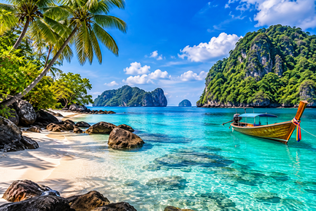 Tropical Cove with Long-Tail Boat