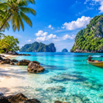 Tropical Cove with Long-Tail Boat