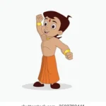 Illustration of Chota Bheem cartoon character waving hand wearing orange dhoti