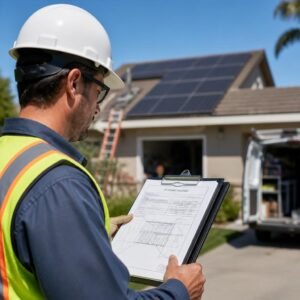 gpt-image-2_A_solar_engineer_reviewing_PV_permit_paperwork_and_rooftop_blueprints_on_a_clipb-0